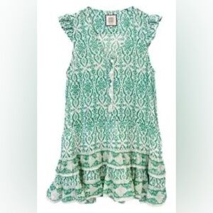 Alicia Bell Vera Cotton & Silk Cover-Up Minidress Green White Size Medium